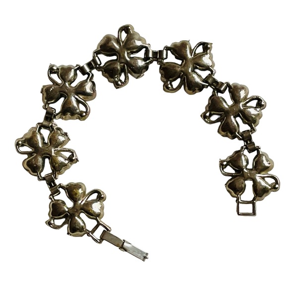 Vintage Silver Tone And Rhinestone Floral Bracelet Sapphire Blue And Clear